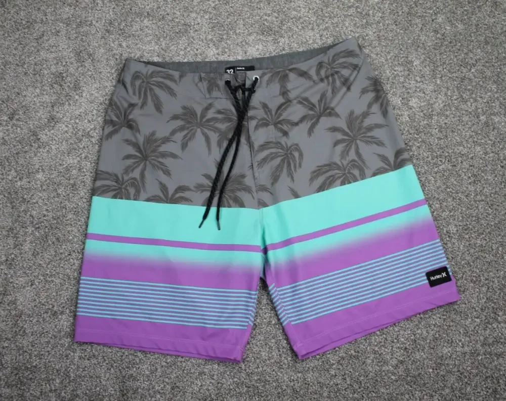 Hurley Phantom Boardshorts Men 32 Grey Purple Blue Striped Weekender Surf Swim